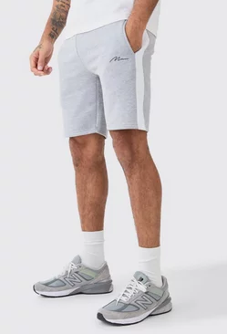 Man Signature Slim Mid Length Colour Block Shorts Grey marl