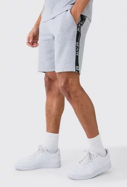 Man Slim Fit Tape Mid Length Shorts Grey marl