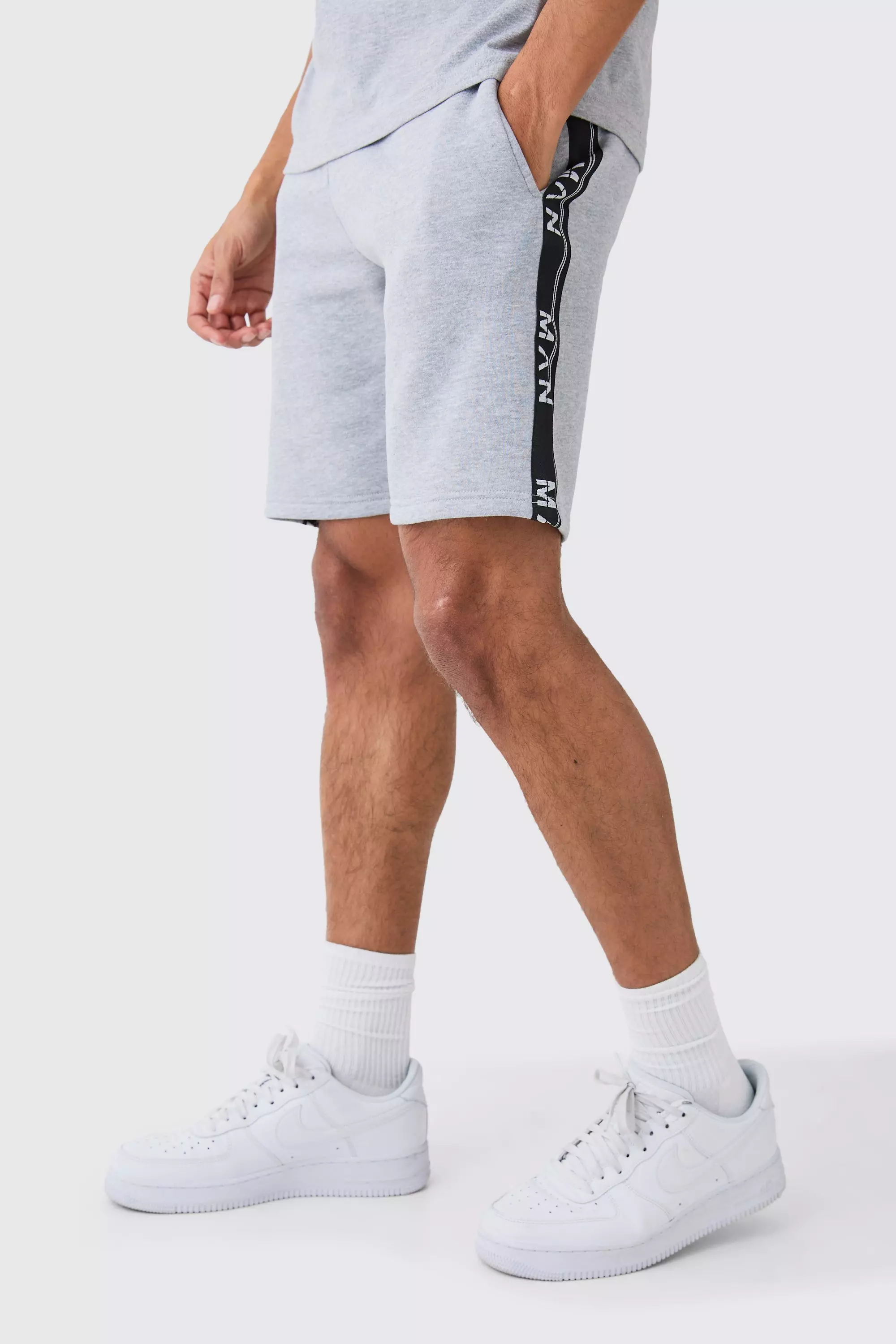 Grey Man Slim Fit Tape Mid Length Shorts