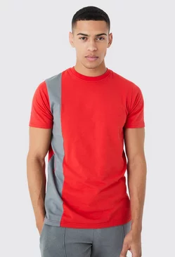 Man Slim Fit Colour Block Panel Tshirt Red
