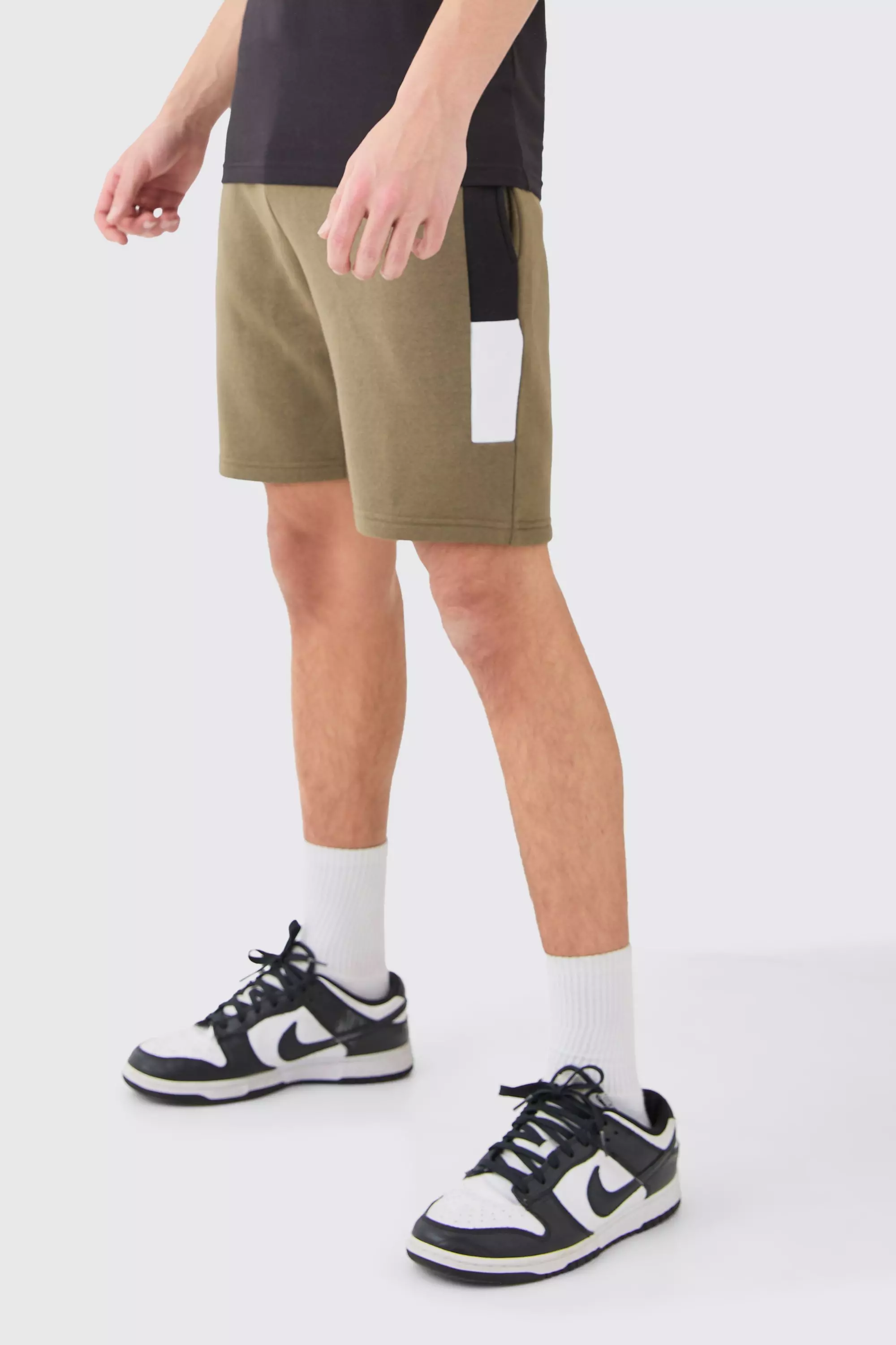 Olive Green Slim Fit Colour Block Shorts