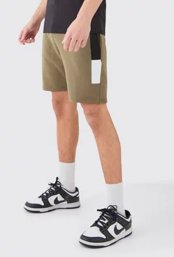 Man Signature Slim Fit Colour Block Shorts Olive