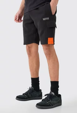 Black Man Gusset Colour Block Slim Mid Length Shorts