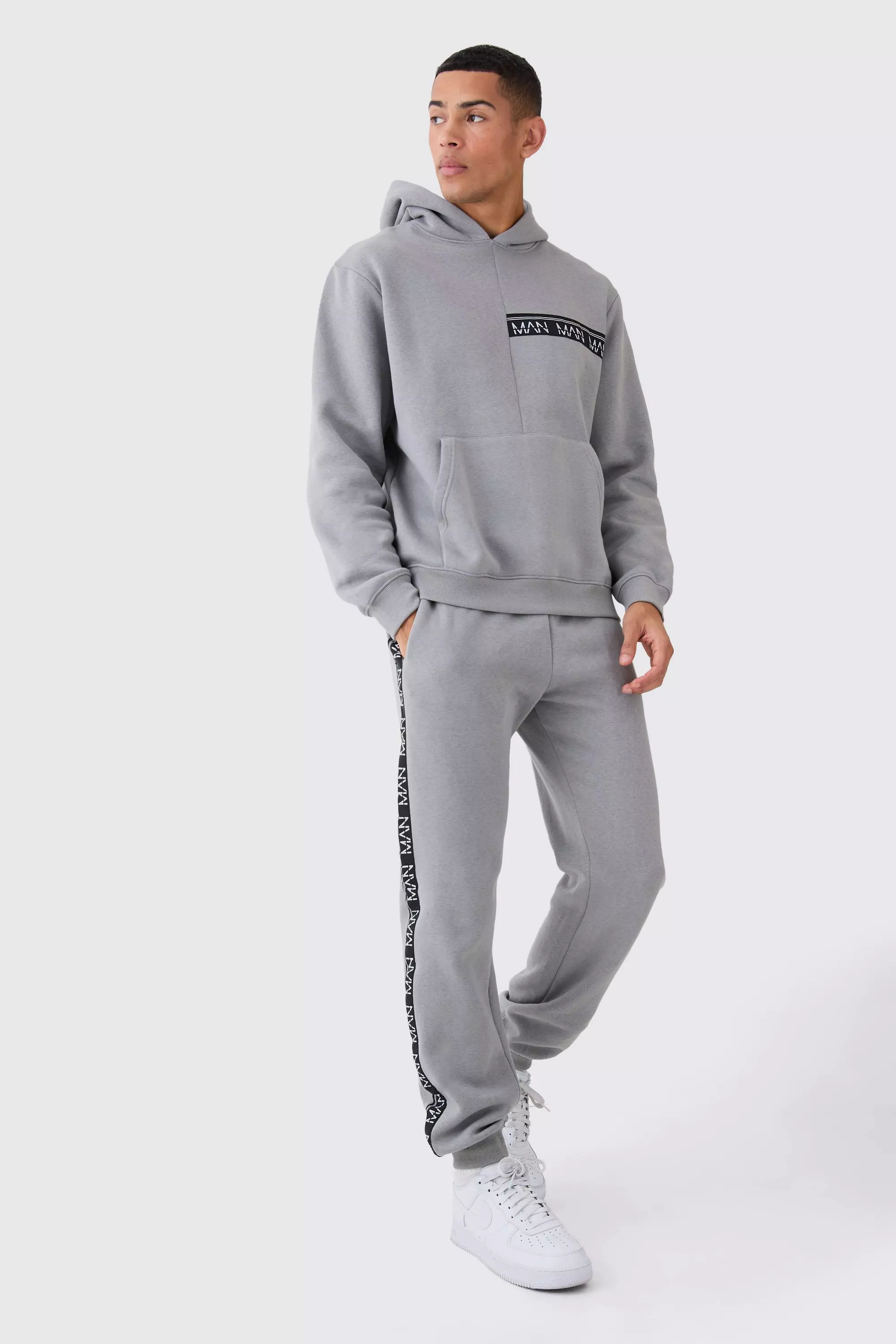 Charcoal Grey Man Tape Side Detail Tracksuit