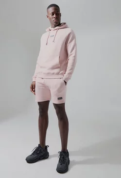 Man Active Gym Training Hoodie & Short Set Pink