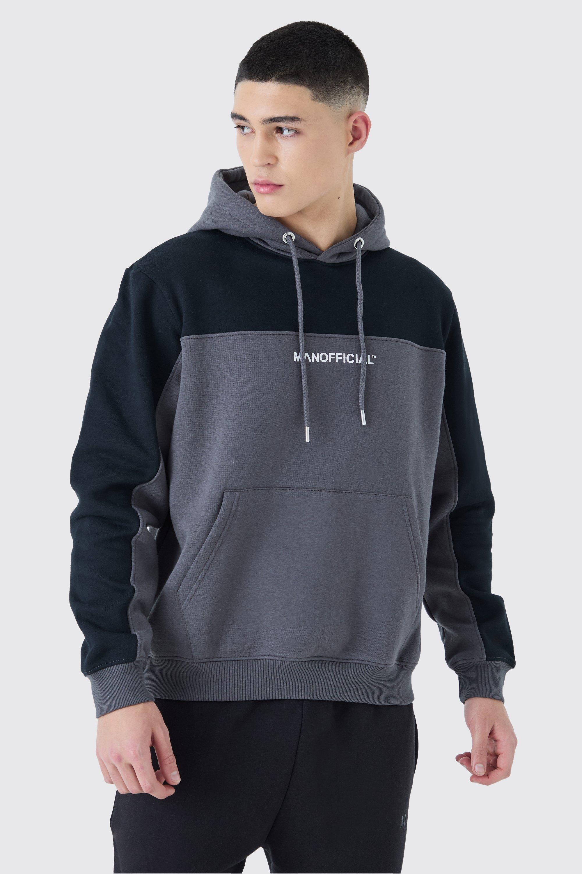 Man Official Tape Back Colour Block Hoodie boohooMAN USA