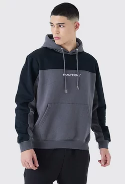 Man Official Tape Back Colour Block Hoodie Charcoal