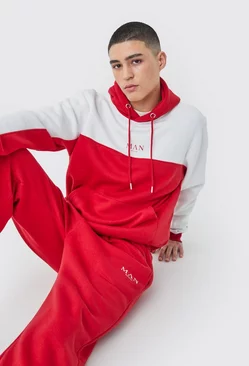 Red Man Roman Tape Colour Block Hooded Tracksuit