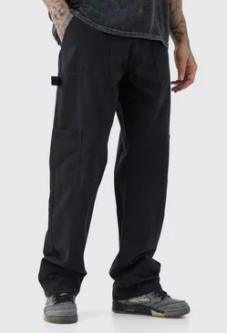 Tall Relaxed Fit Washed Carpenter Cargo Trouser Black