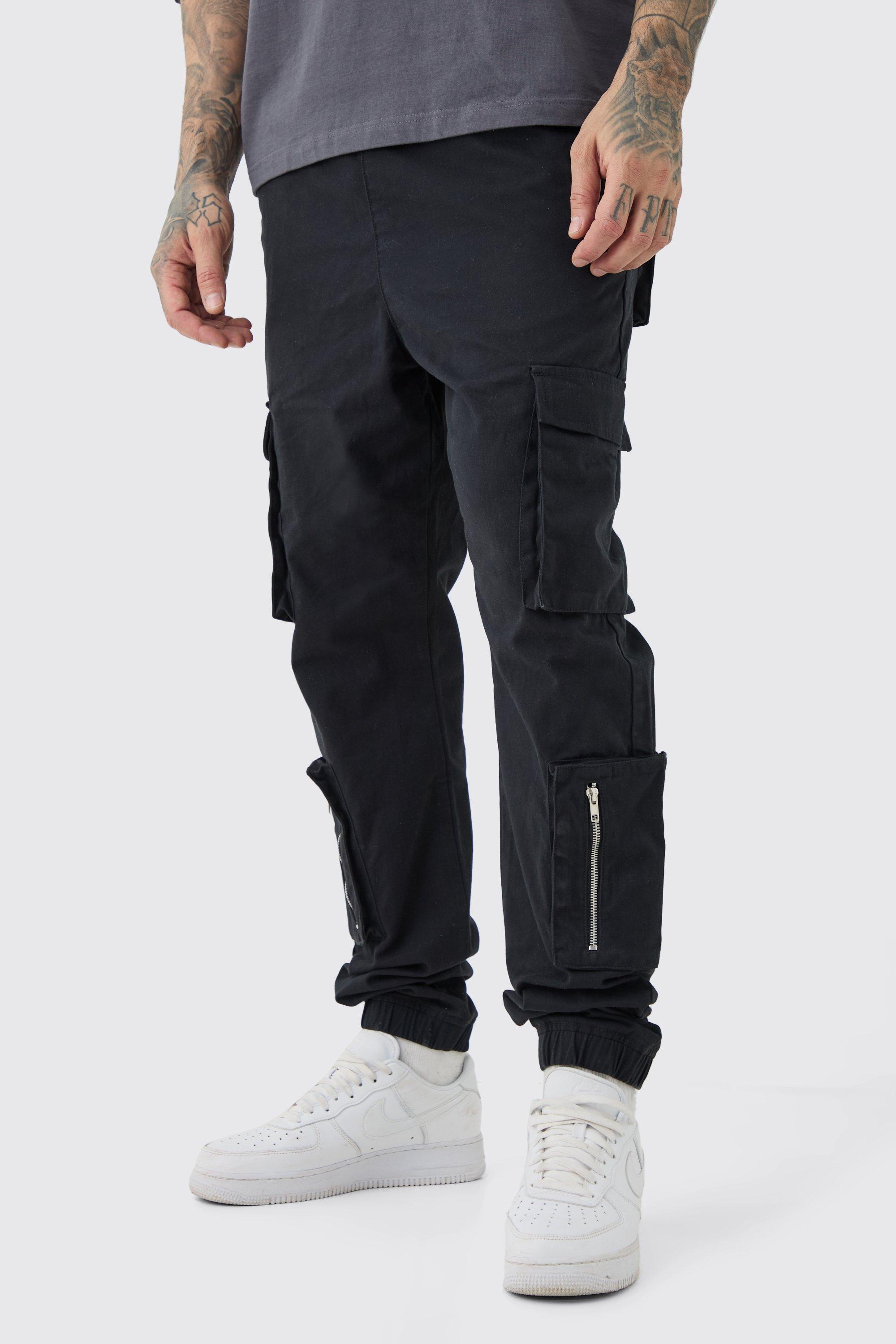 Tall Black Cargo Pocket Detail Velvet Sweatpant