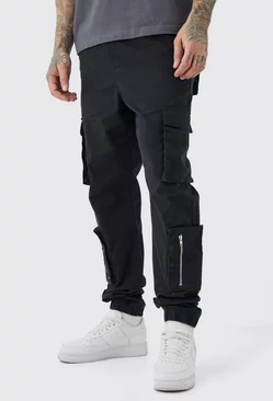 Black Tall Multi Cargo Pocket Cuffed Trousers