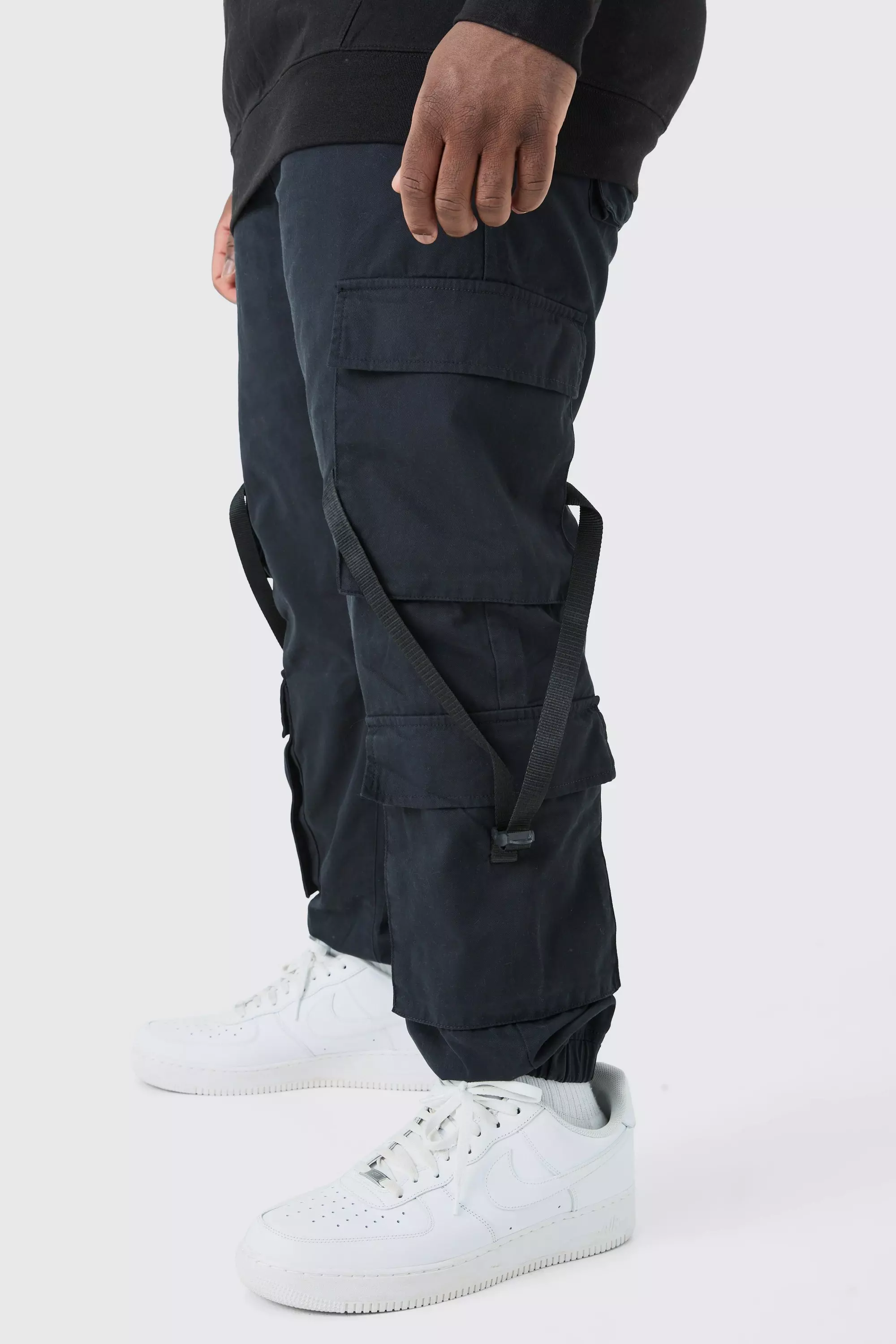 Plus Strap Detail Cuffed Cargo Pants Black