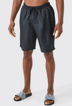 Black Long Length Plain Swim Shorts