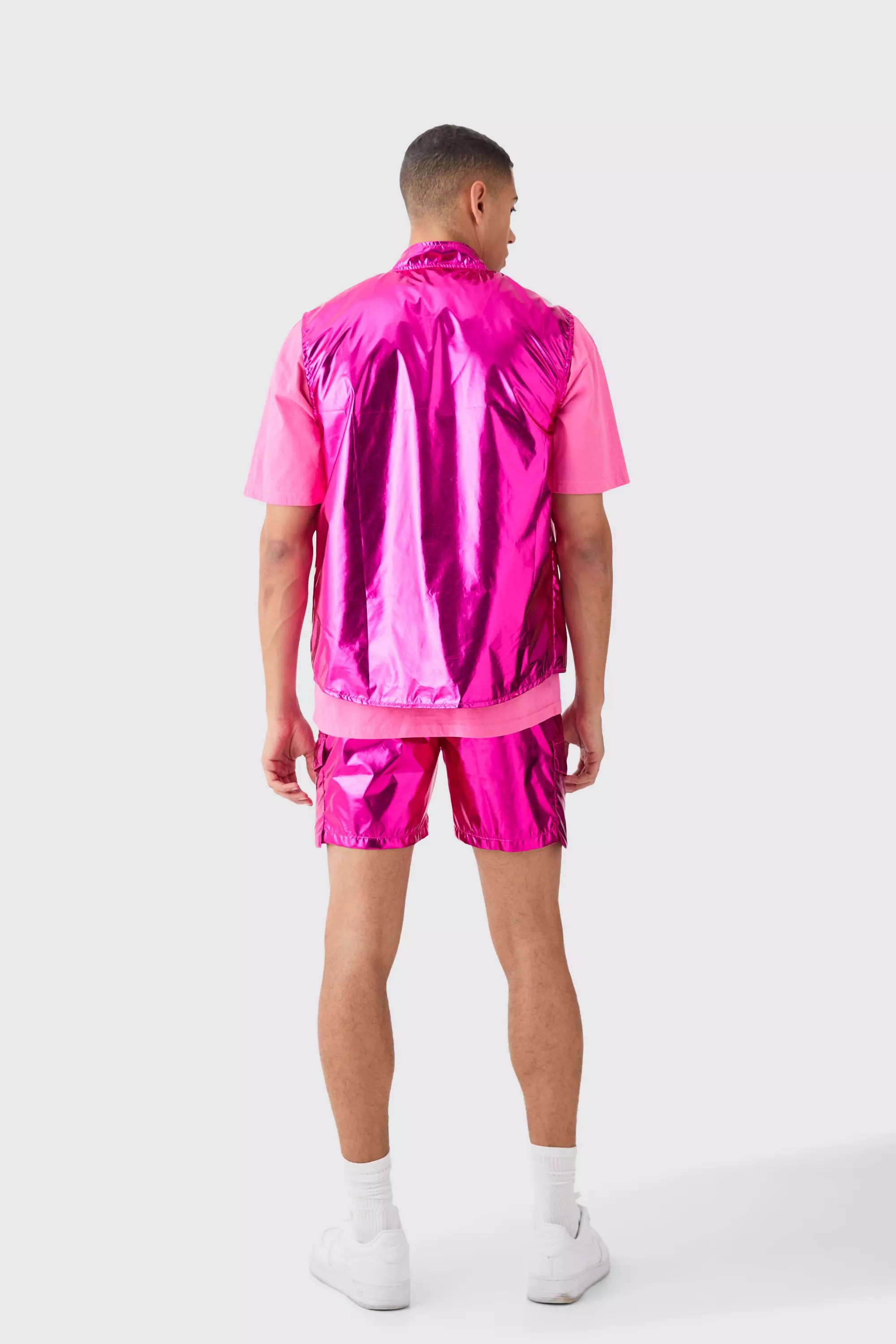 Ensemble métallisé avec débardeur et short, Pink autre image