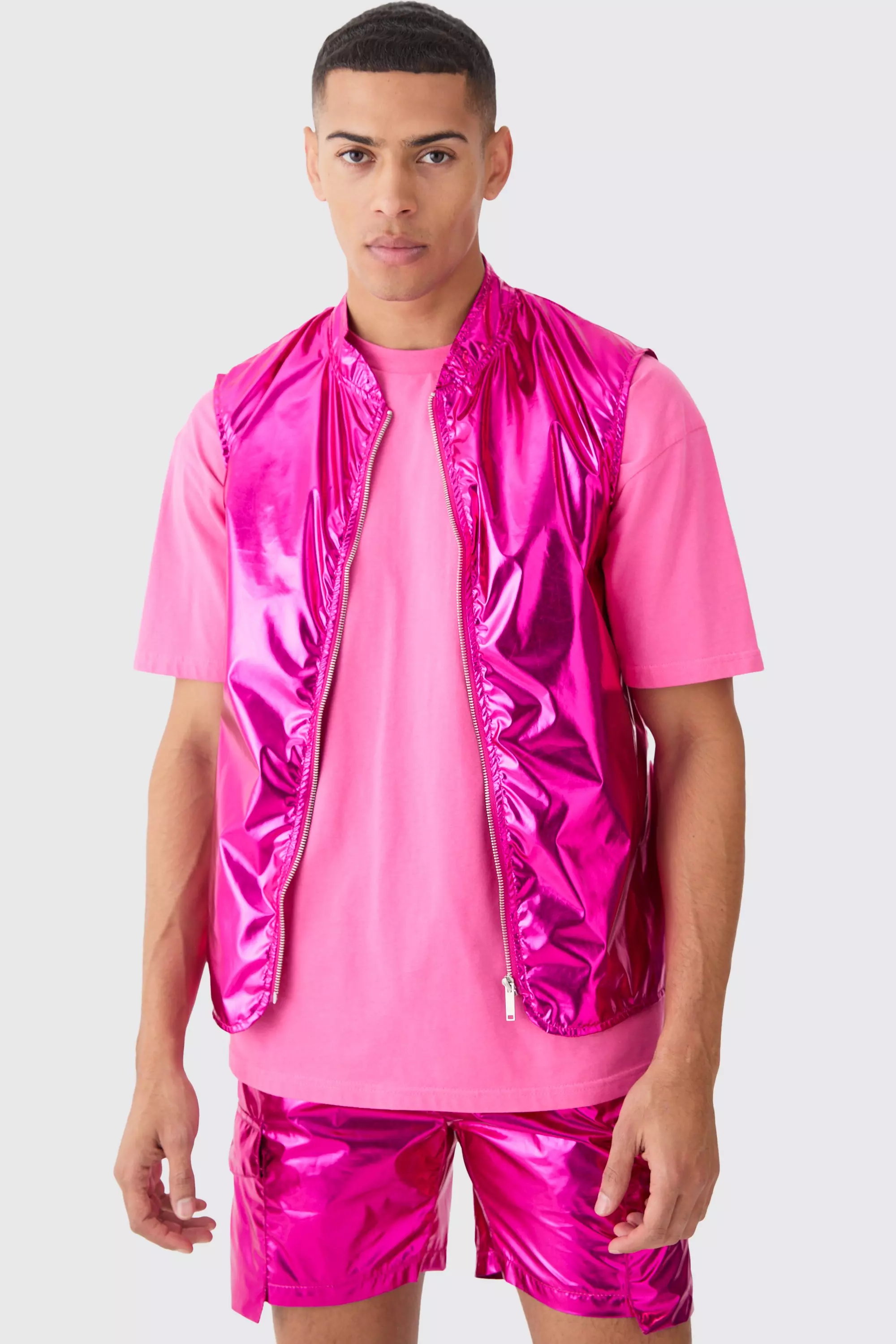 Ensemble métallisé avec débardeur et short, Pink autre image