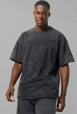 Black Man Active Oversized Acid Wash Raw T-shirt