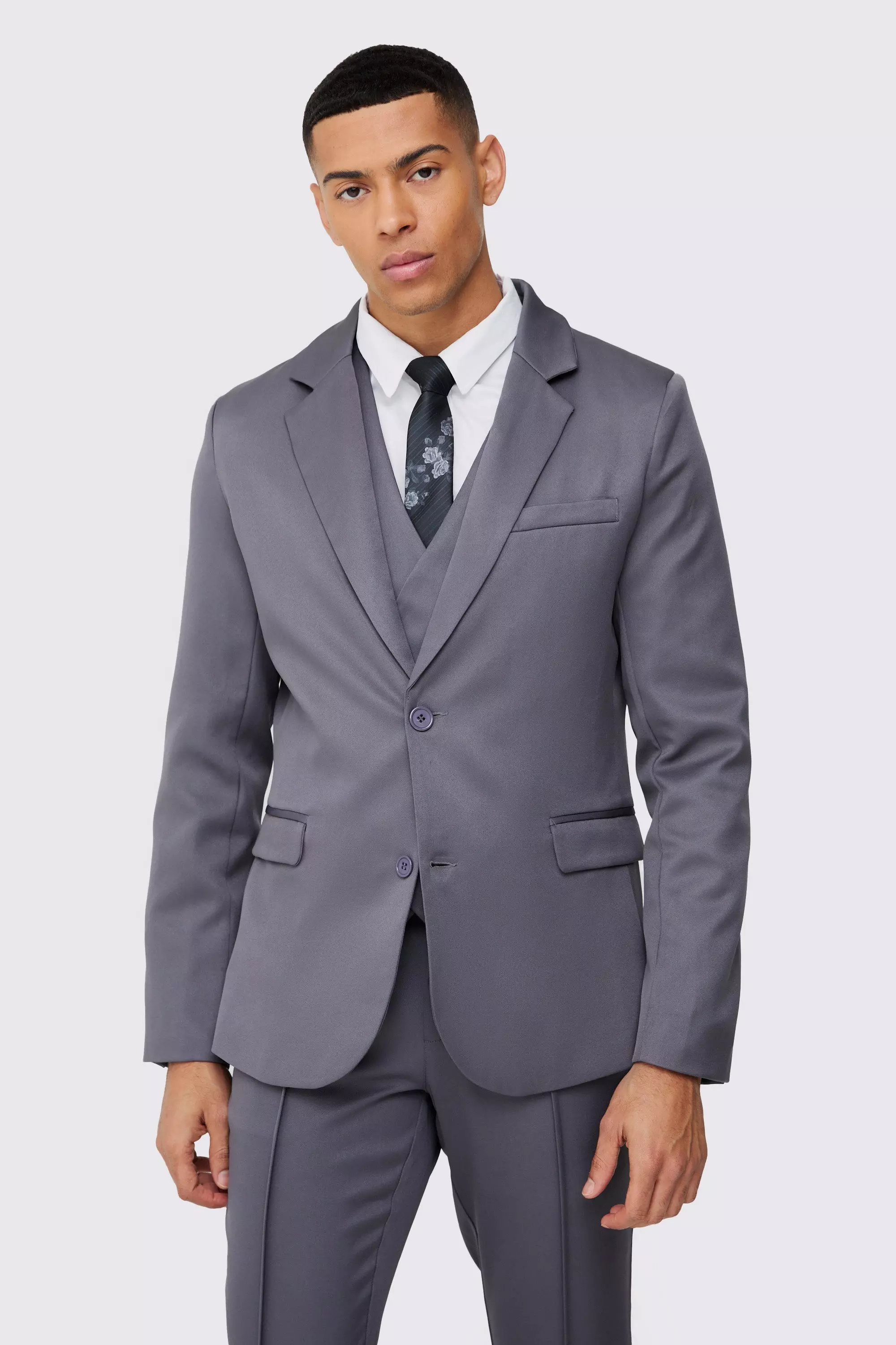 Slim Single Breasted Blazer Charcoal