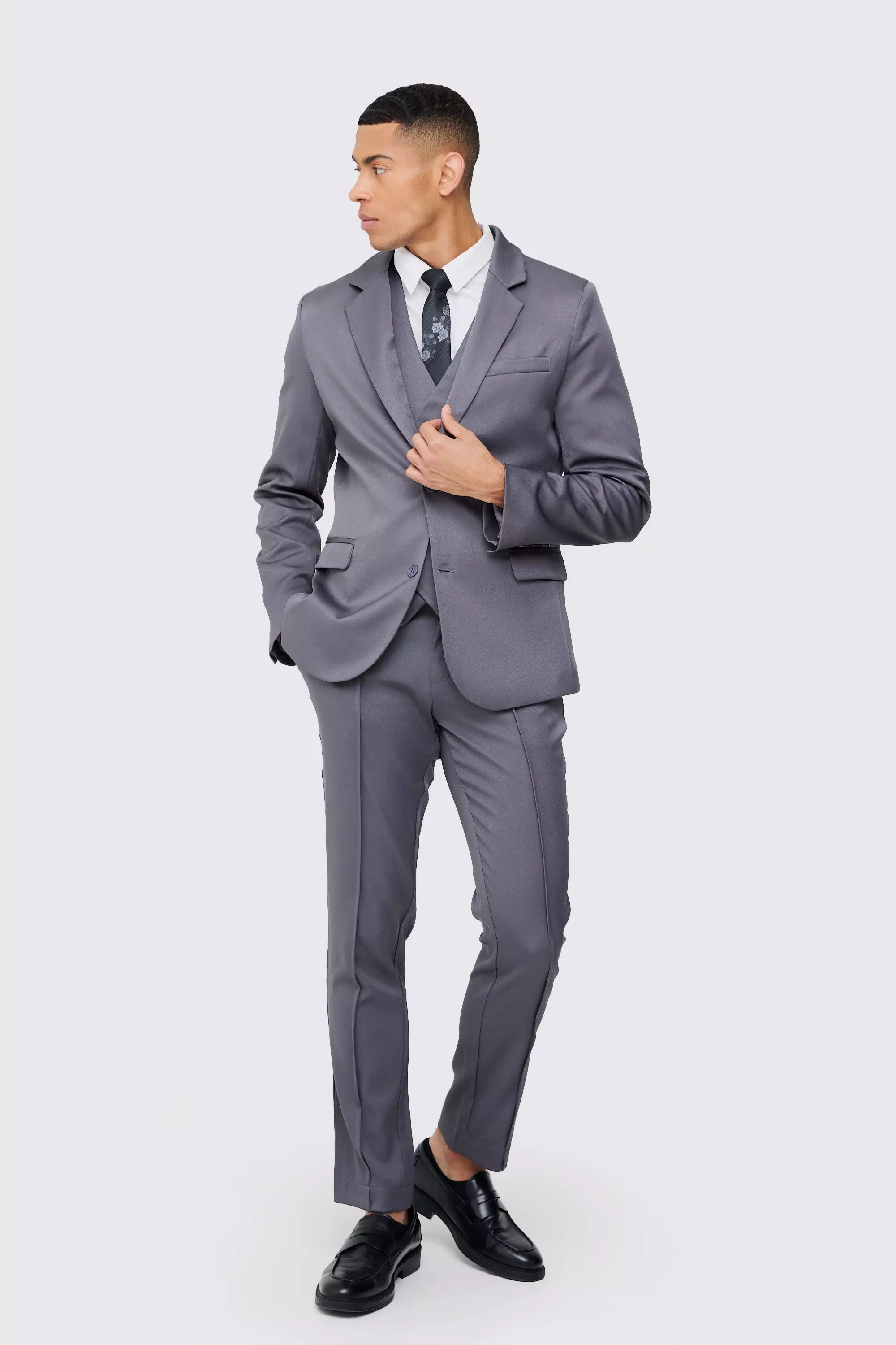 Charcoal Slim Fixed Waist Tailored Trouser alternative image