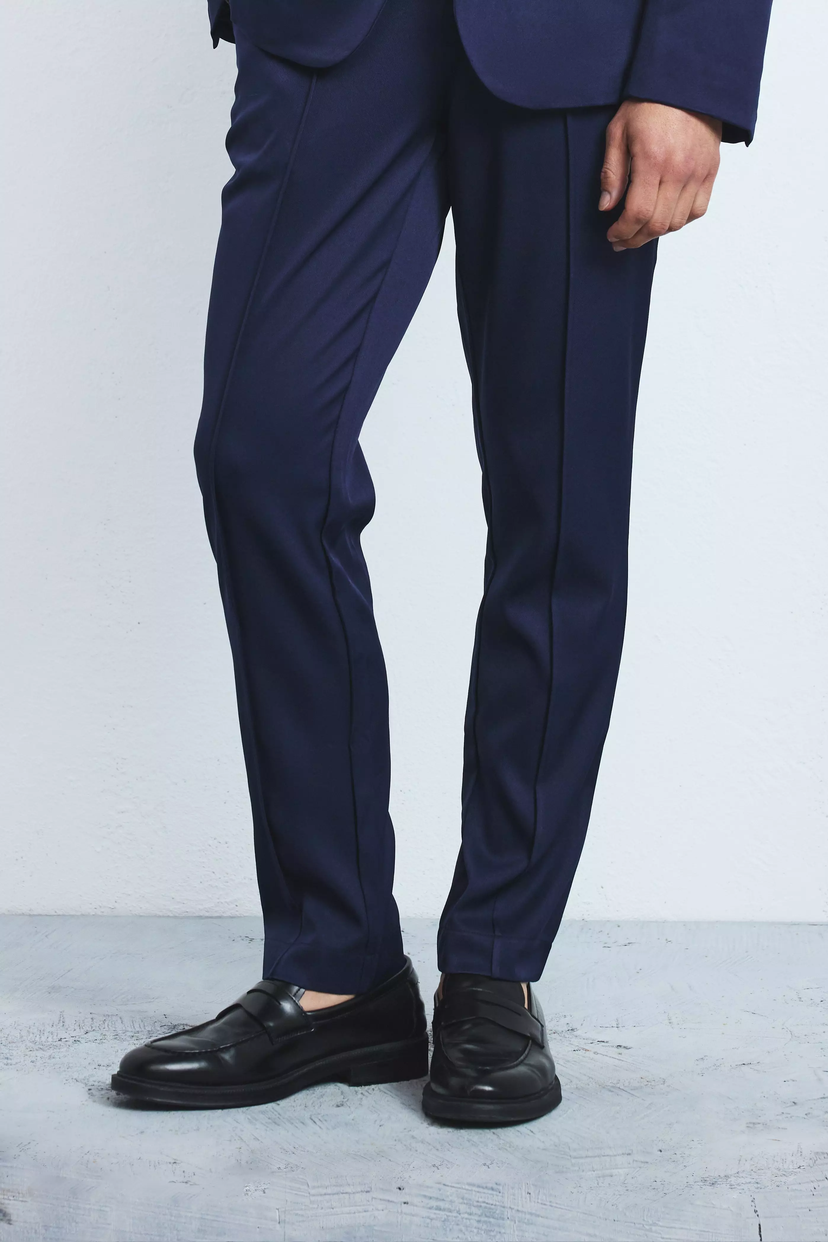 Navy Slim Fixed Waist Tailored Pants