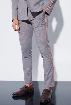 Grey Skinny Fixed Waist Tailored Check Trouser