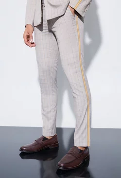 Skinny Fixed Waist Tailored Check Trouser Stone