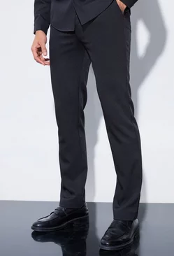 Black Straight Fixed Waist Tailored Check Trouser