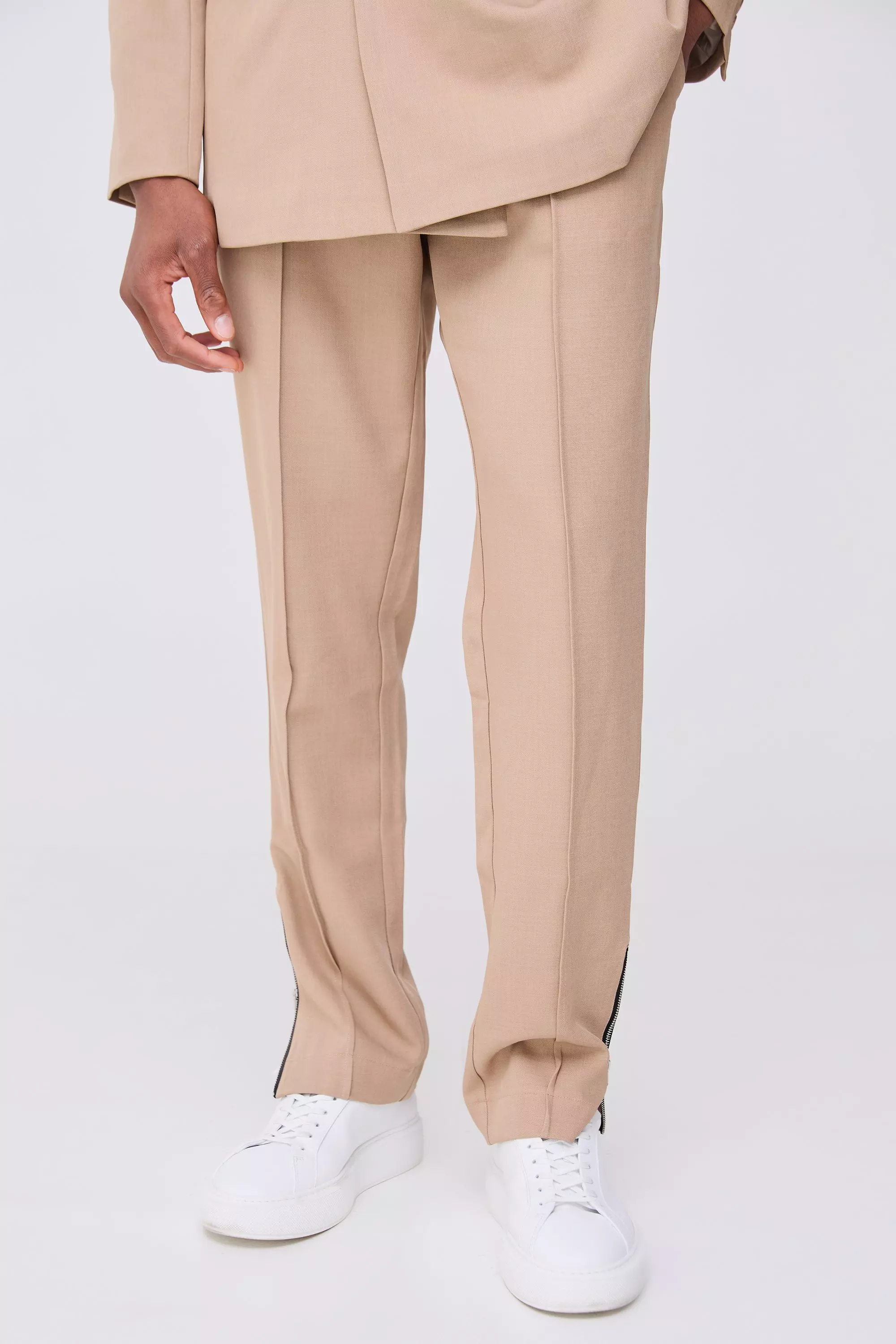 Taupe Collarless Straight Blazer alternative image