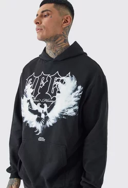 Tall Oversized Wing Graphic Hoodie Black