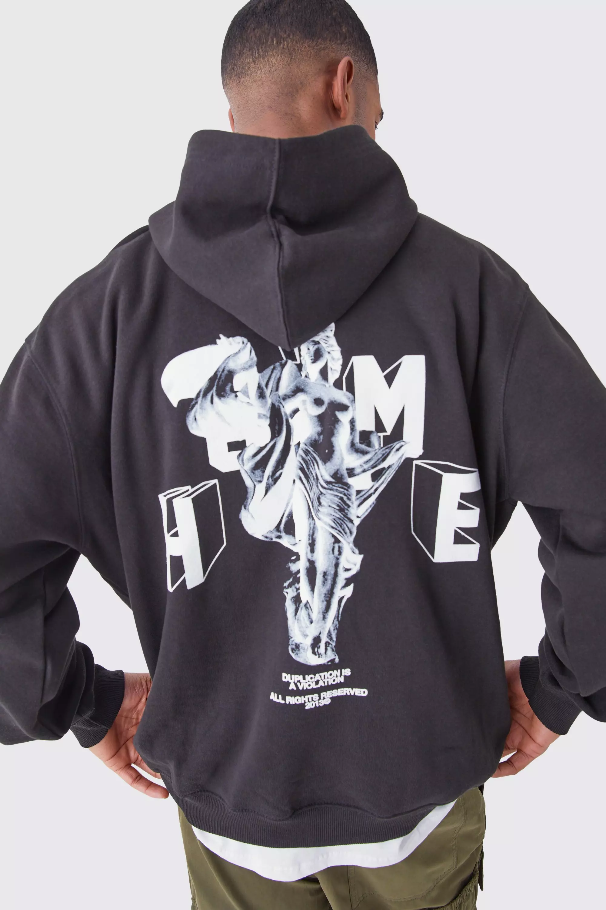 Tall Oversized Homme Statue Graphic Hoodie Black