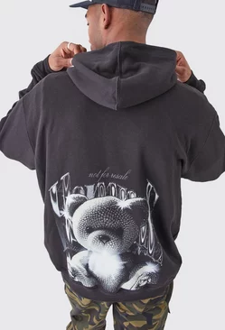 Tall Oversized Homme Teddy Print Graphic Hoodie Black