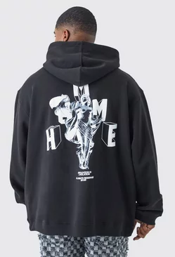 Plus Oversized Homme Statue Graphic Hoodie Black