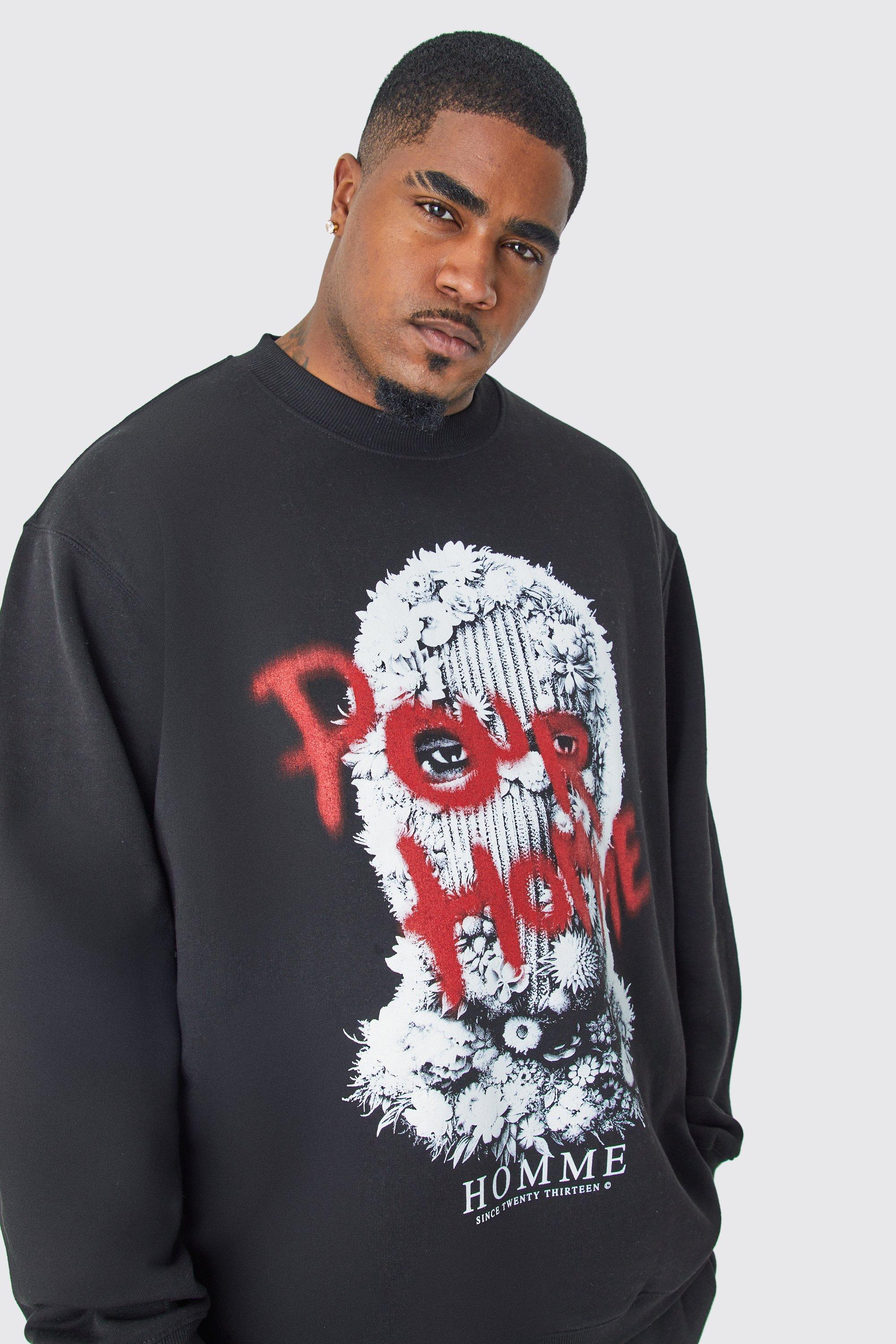 Plus Oversized Homme Balaclava Print Graphic Sweatshirt