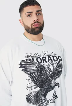 White Plus Oversized Colorado Print Graphic Sweatshirt