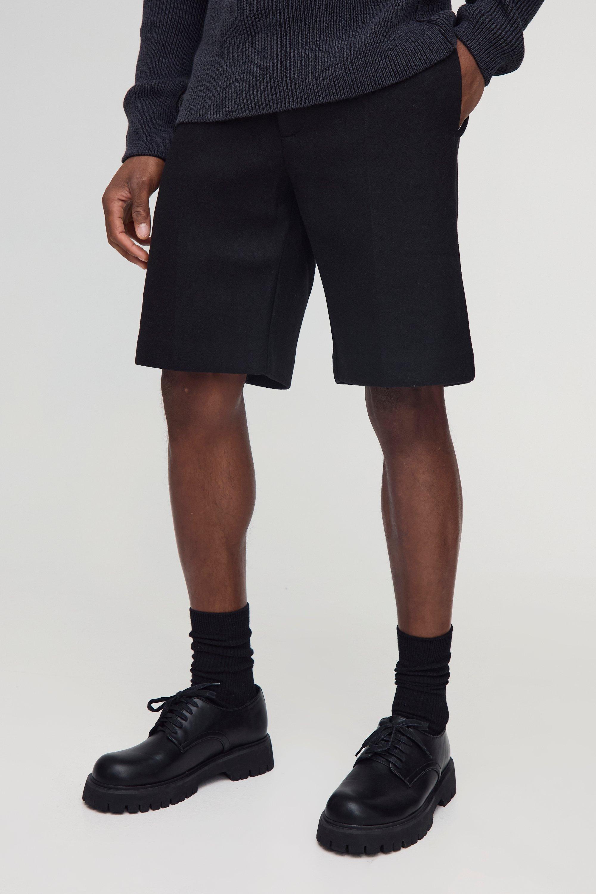 Black Wool Look Tailored Shorts