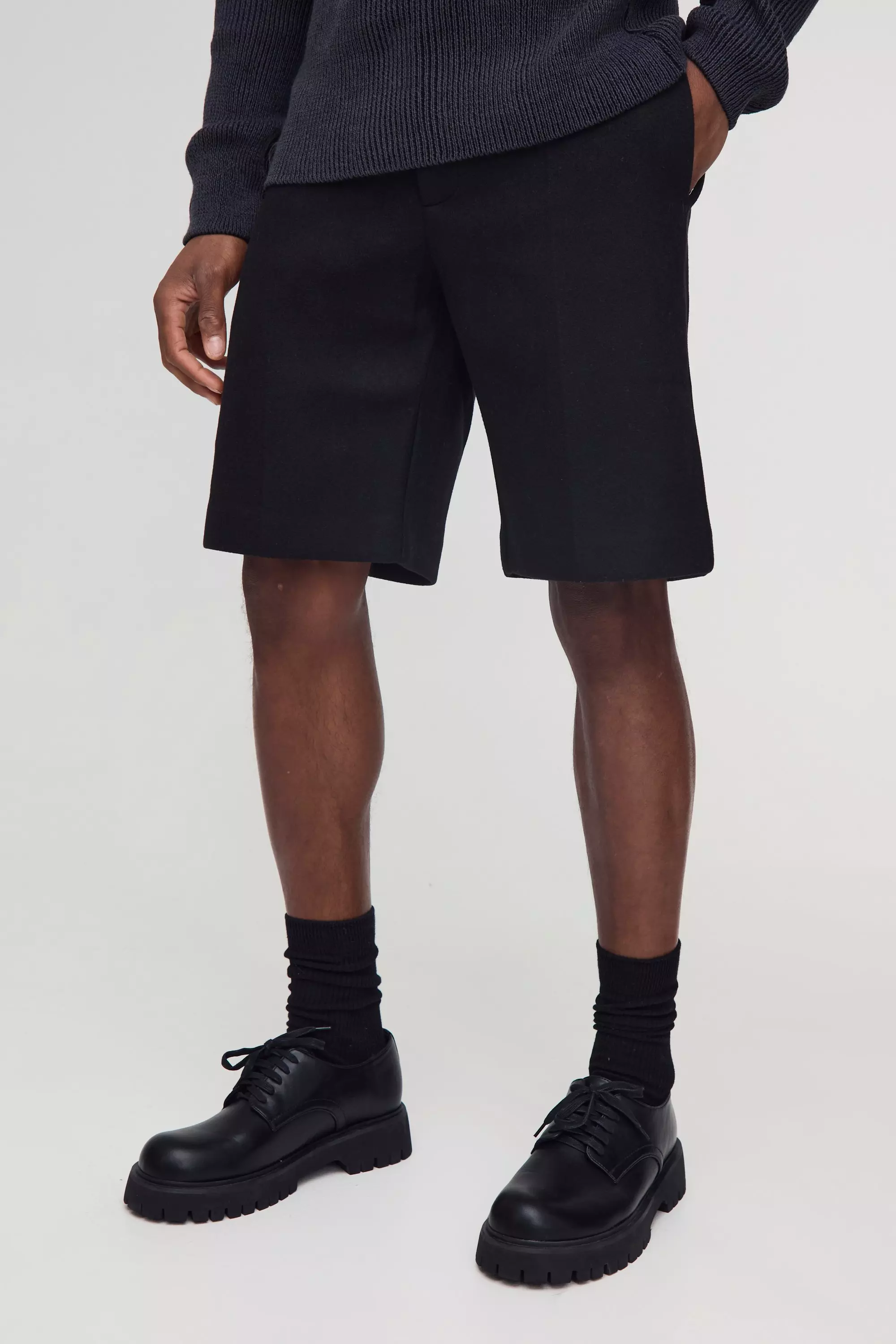 Black Wool Look Tailored Shorts alternative image