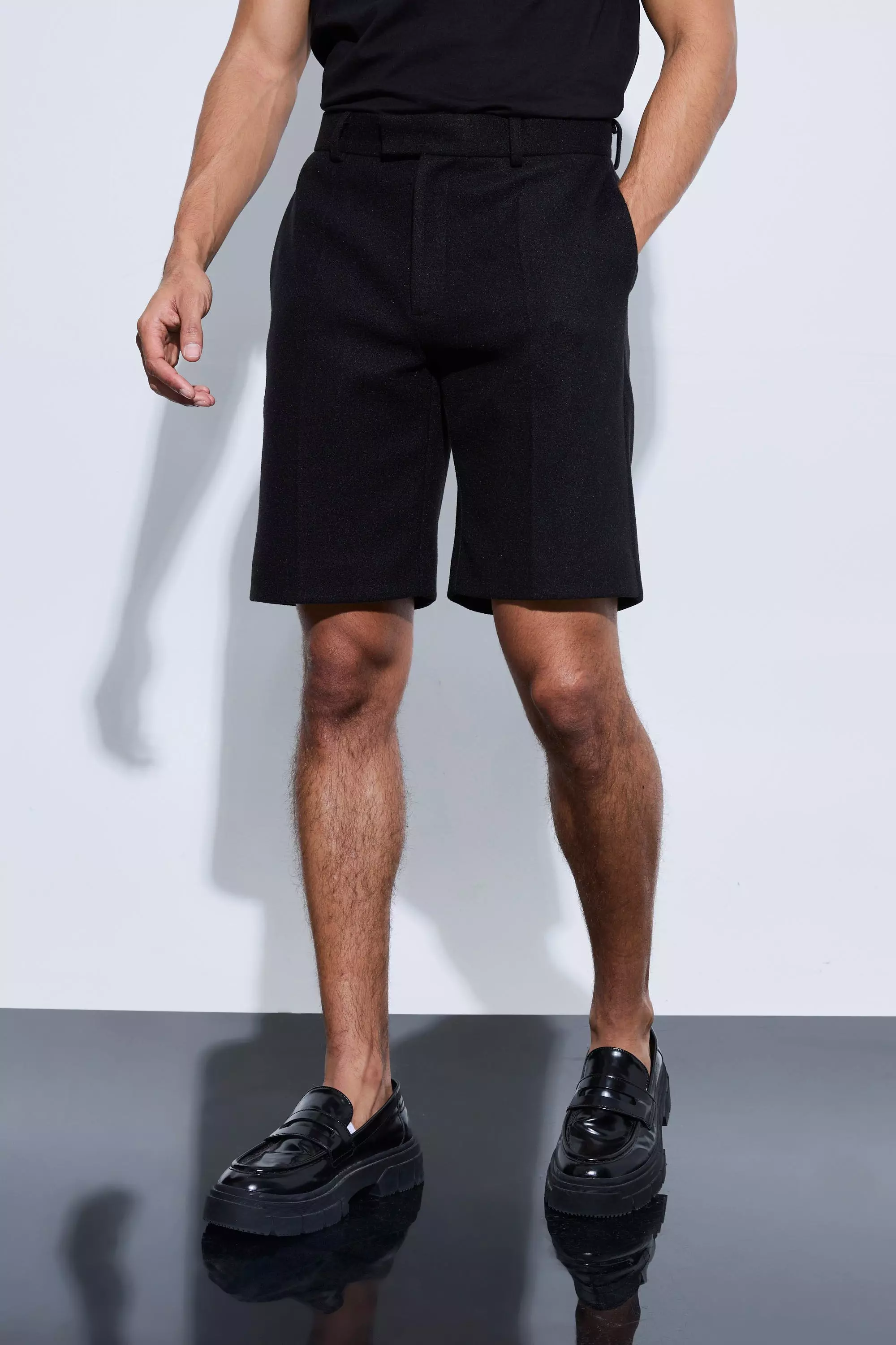 Melton Wool Tailored Shorts Black