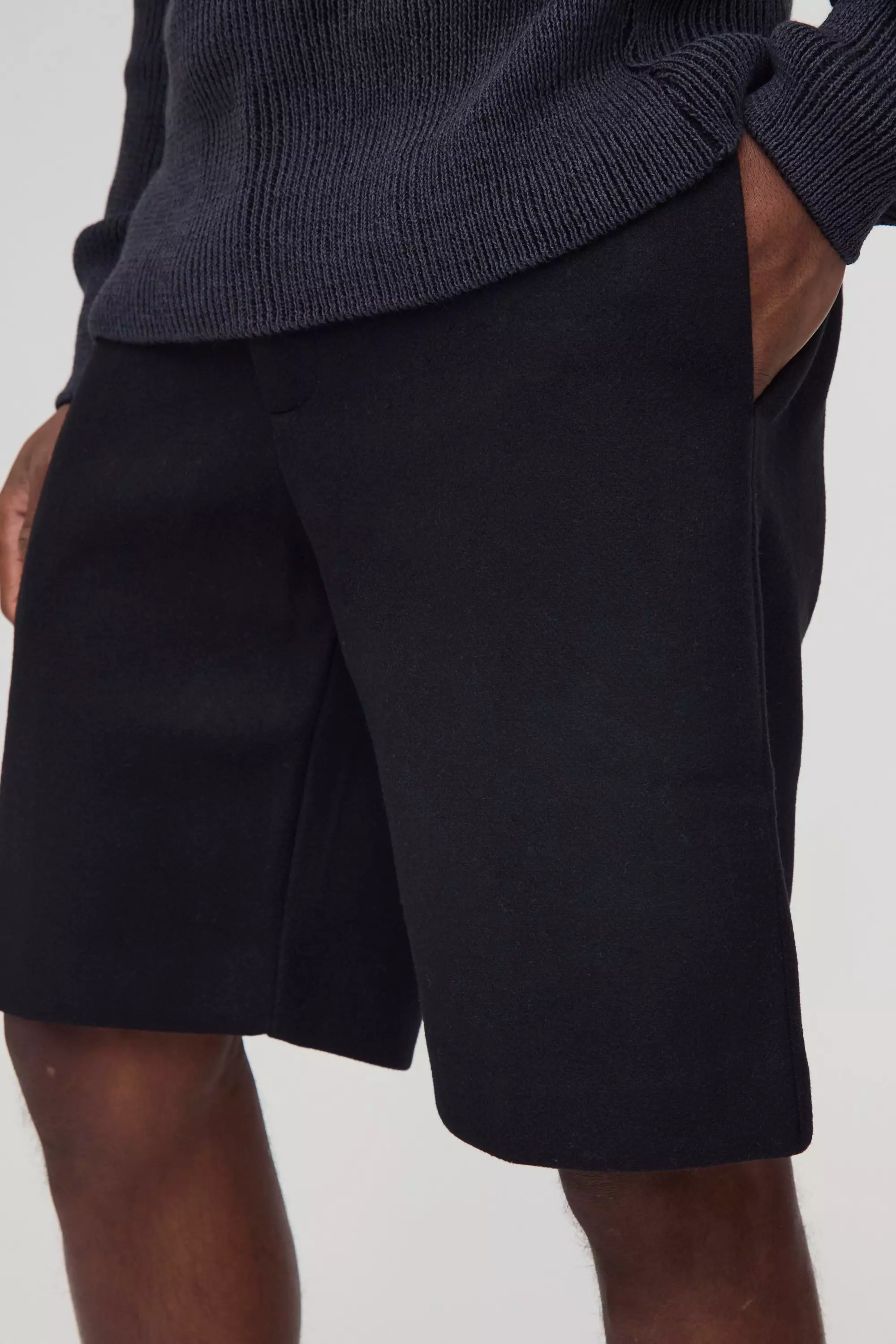 Black Wool Look Tailored Shorts alternative image