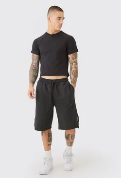 Oversized Heavyweight Zip Hem Shorts & T-shirt Set Black