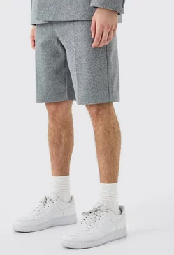 Grey Melton Wool Tailored Shorts