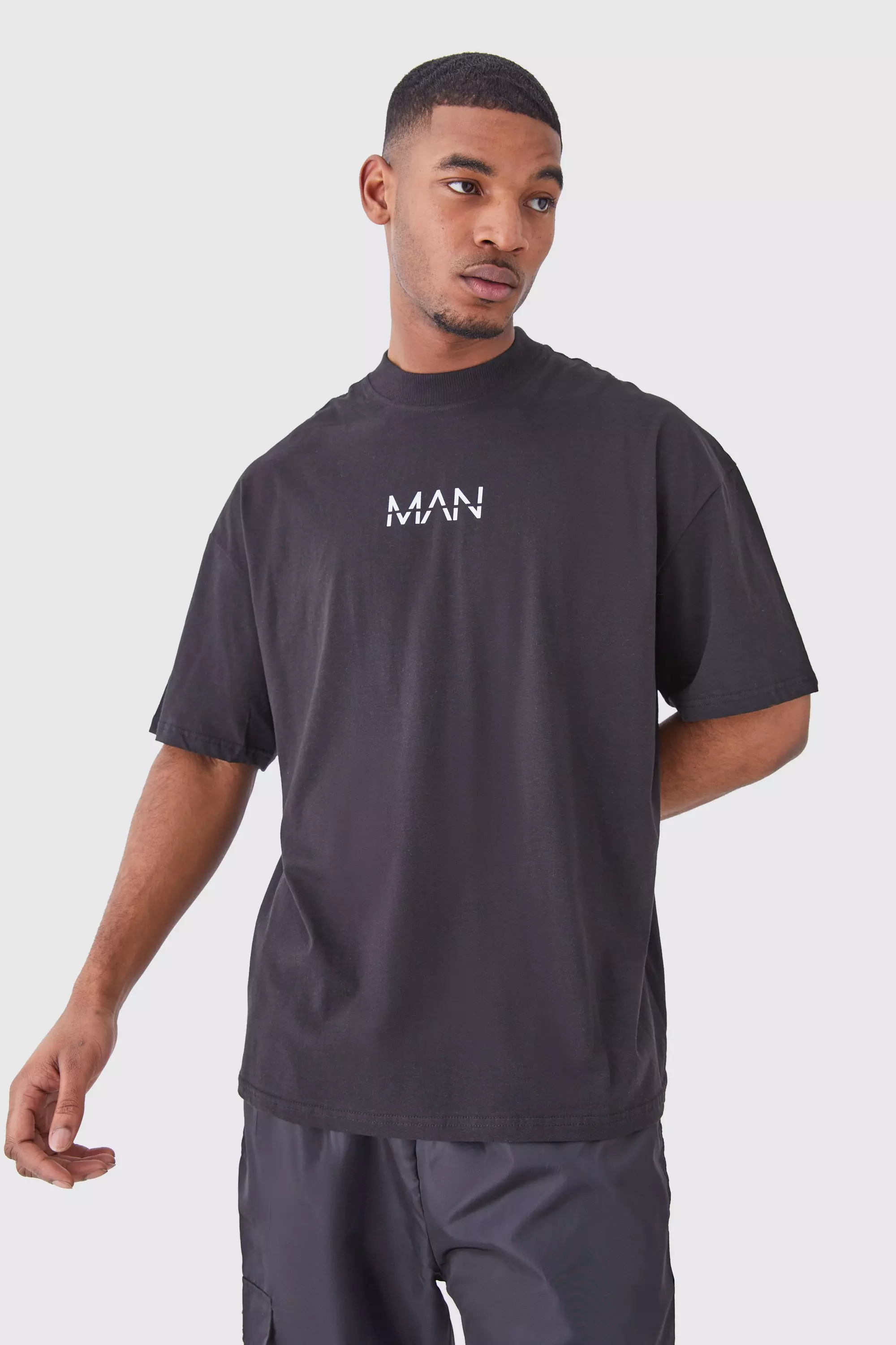 Black Tall Man Dash Oversized Fit Extended Neck T-shirt