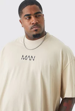Sand Beige Plus Man Dash Oversized Fit Extended Neck T-shirt