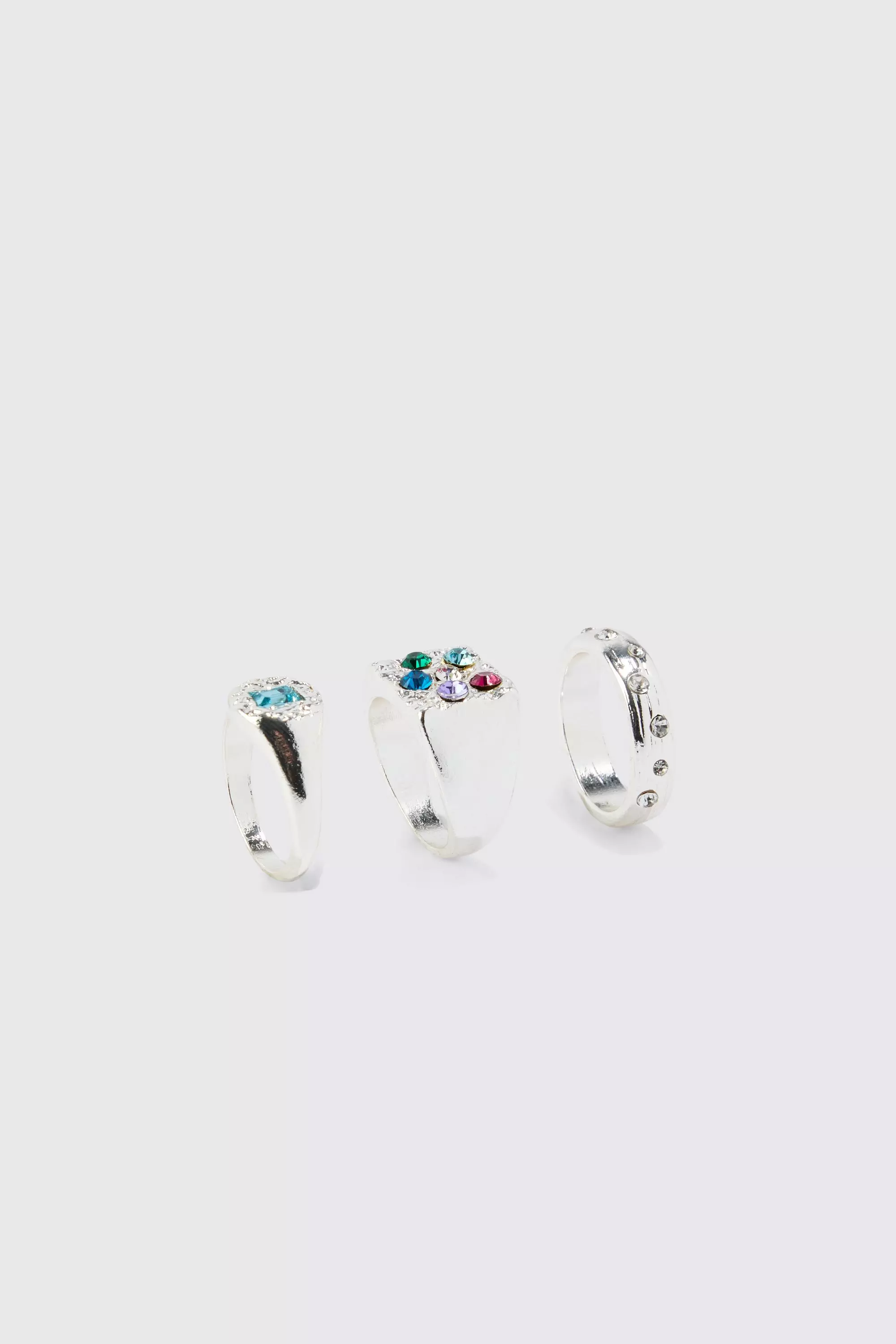 3 Pack Stone Rings Silver