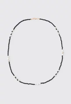 Contrast Bead Necklace Black