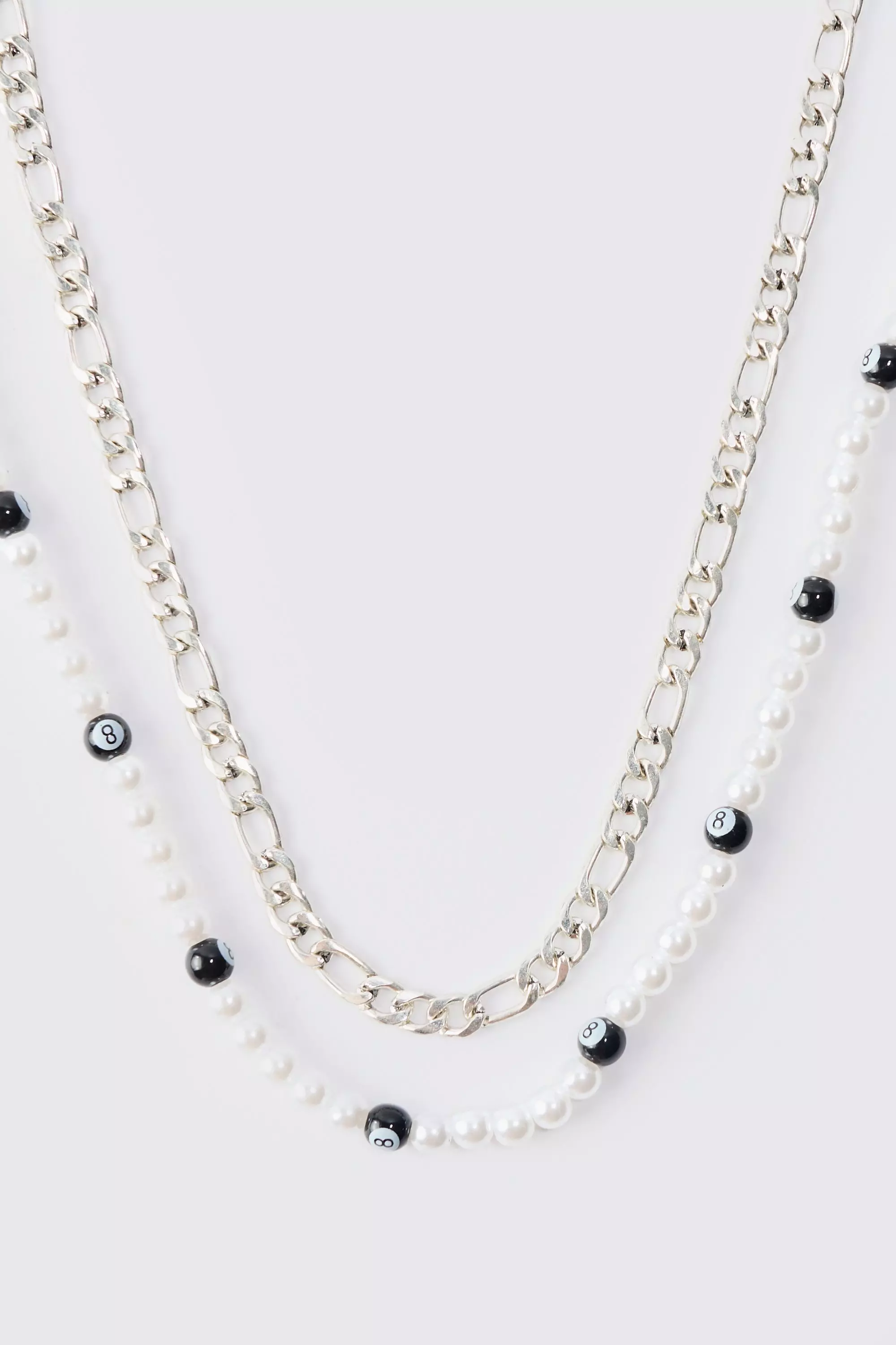 8 Ball Multilayer Necklace Silver