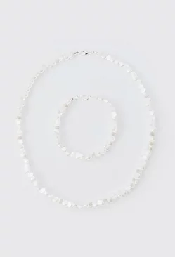 Pearl Bead Necklace And Bracelet White