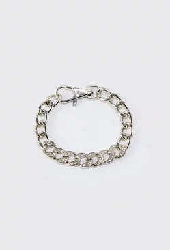 Rhinestone Chunky Chain Clasp Detail Bracelet Silver