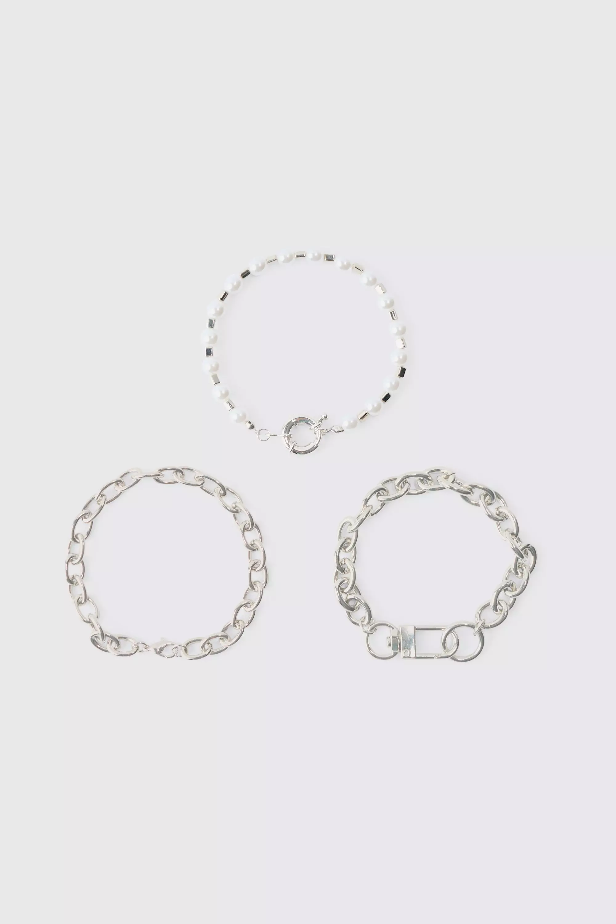 3 Pack Chain Bracelets Silver