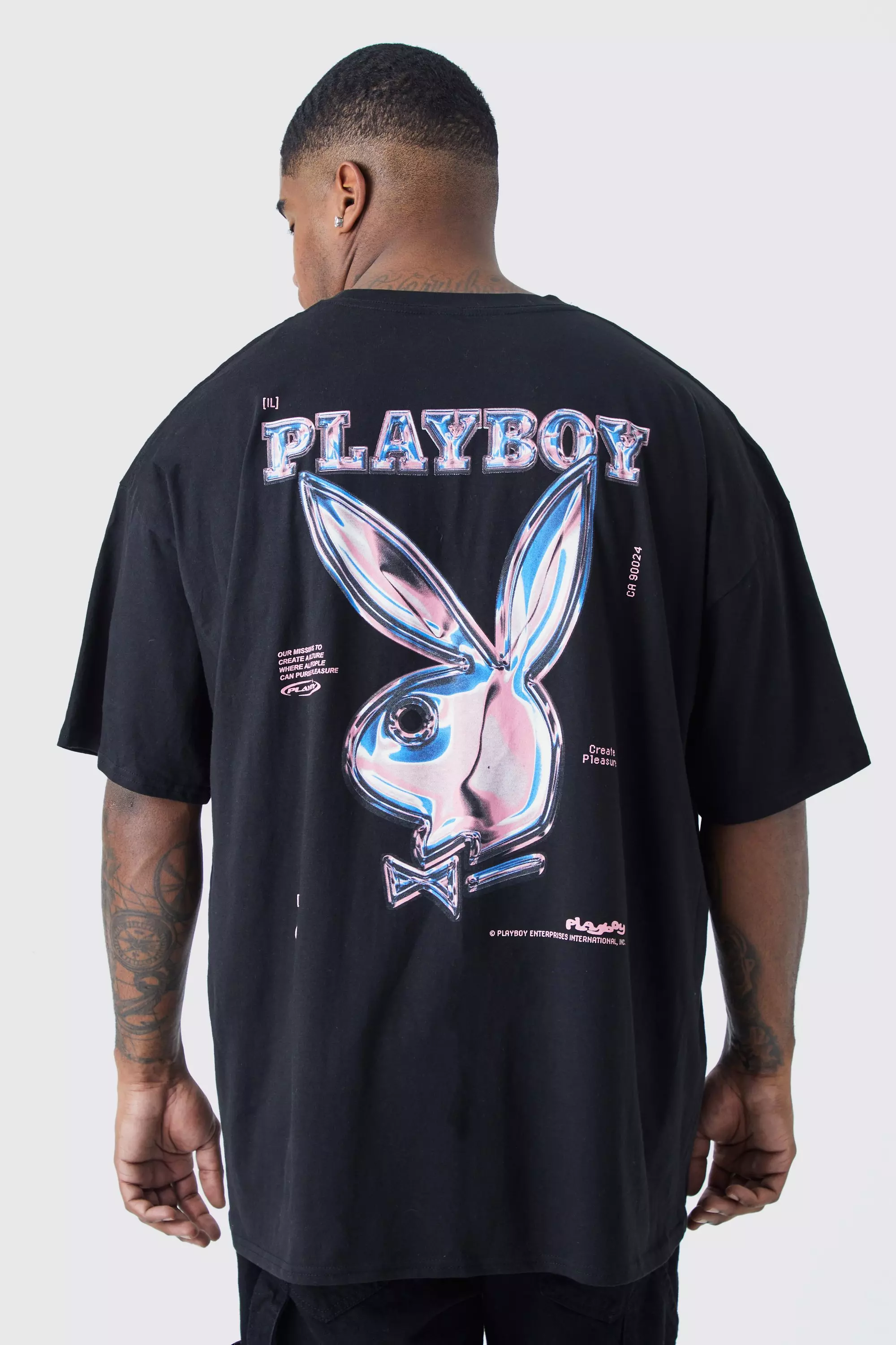 Plus Oversized Playboy License T-shirt Black