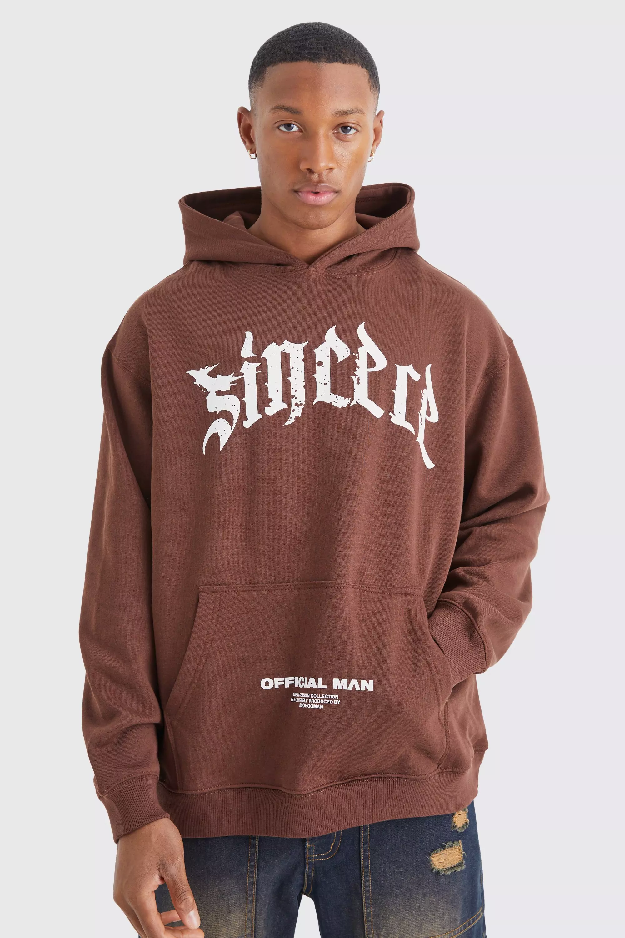 Chocolate Brown Oversized Graphic Hoodie