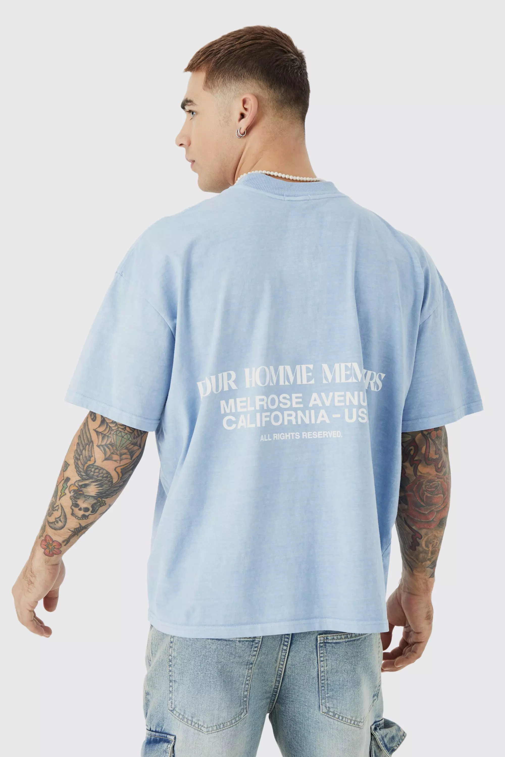 Boxy Overdyed Graphic T-shirt Blue